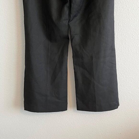 Tory Burch Wide Leg Career Pant Black Large Silver Logo Button Wool Blend Size 8 - Picture 7 of 11